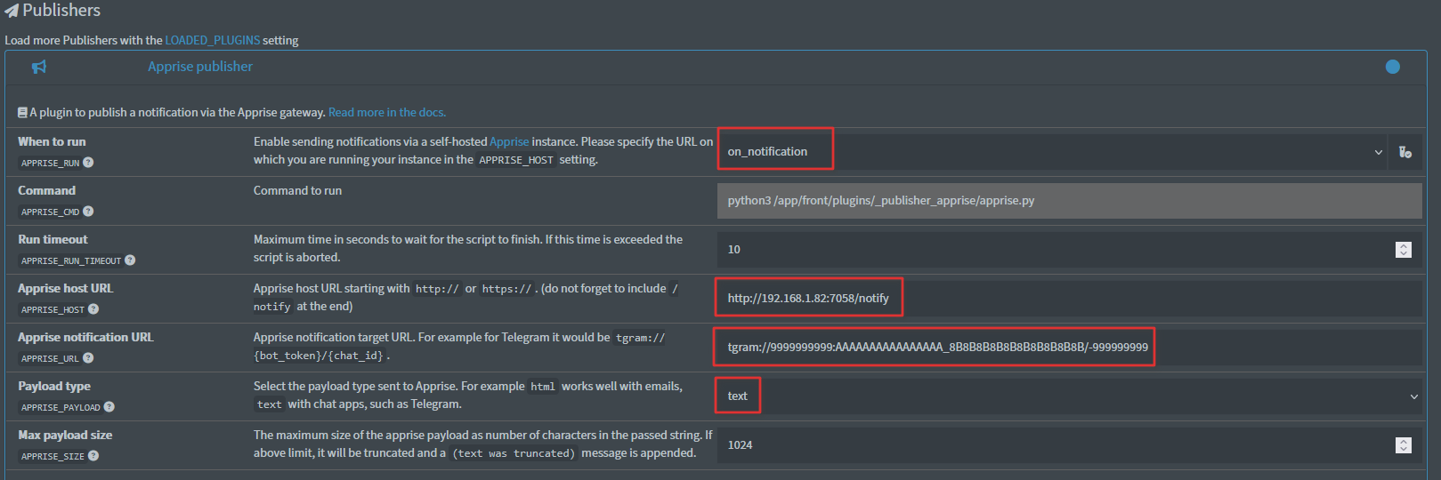 Telegram config
