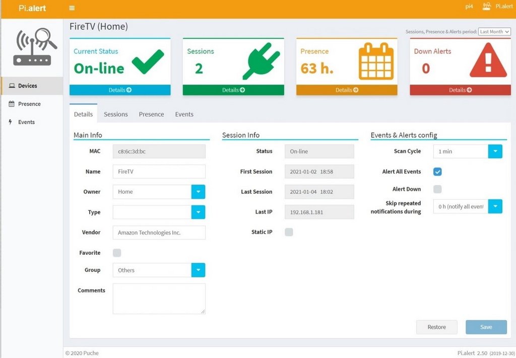 Screen 1 Device Details