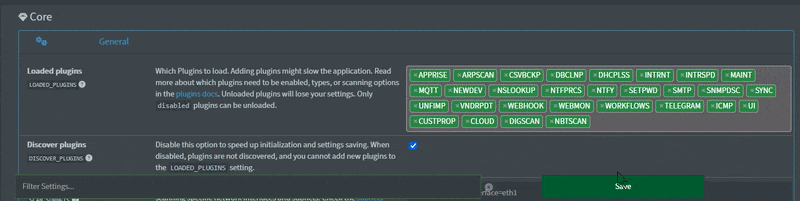 Loaded plugins settings