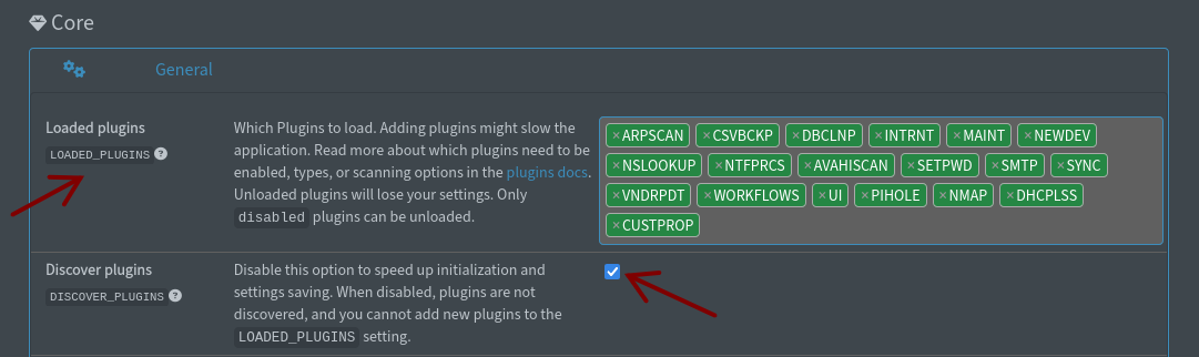 Loaded plugins settings