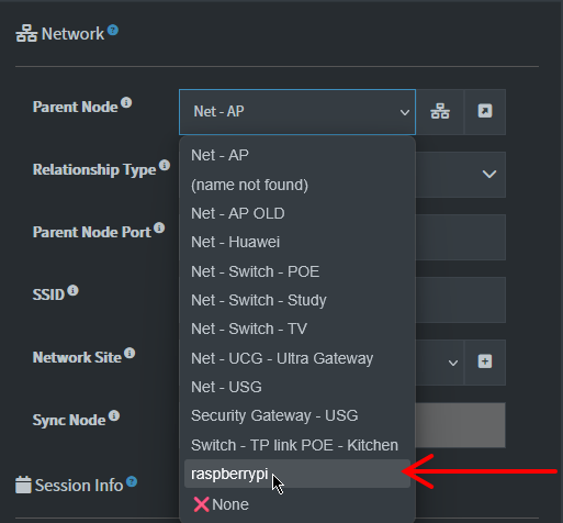 Parent Node dropdown