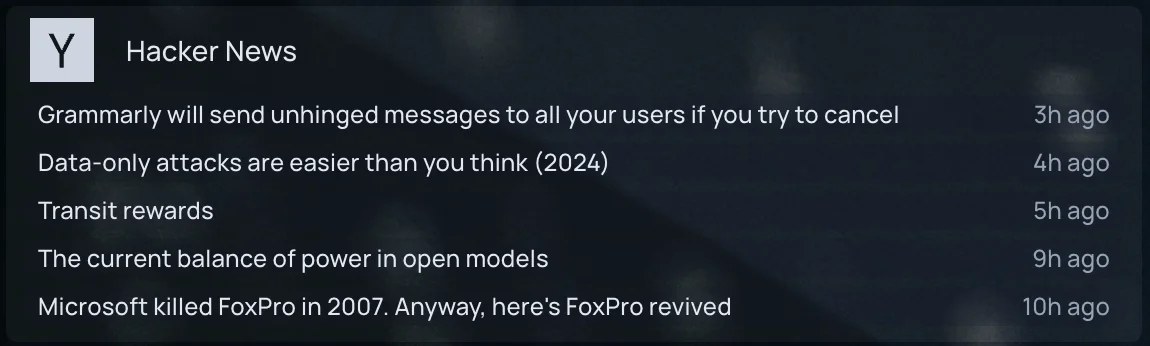 Feed widget list layout