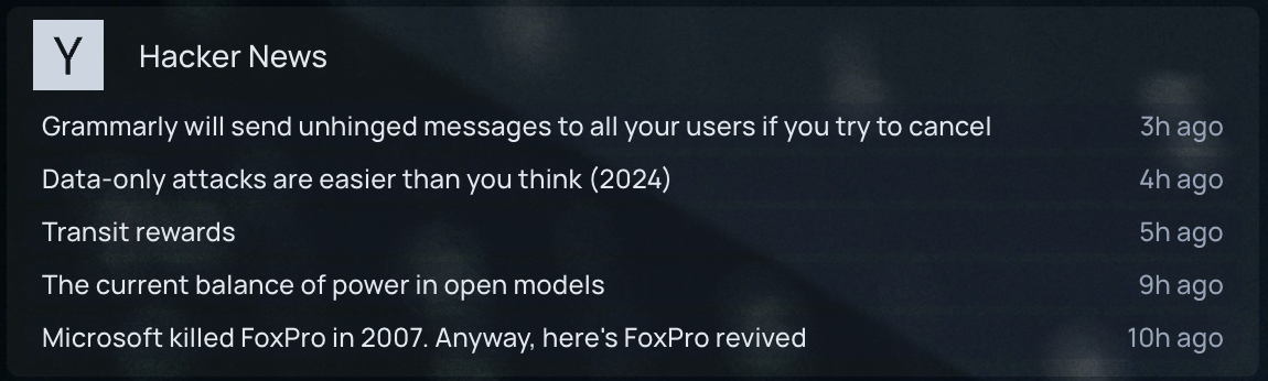 Feed widget list layout